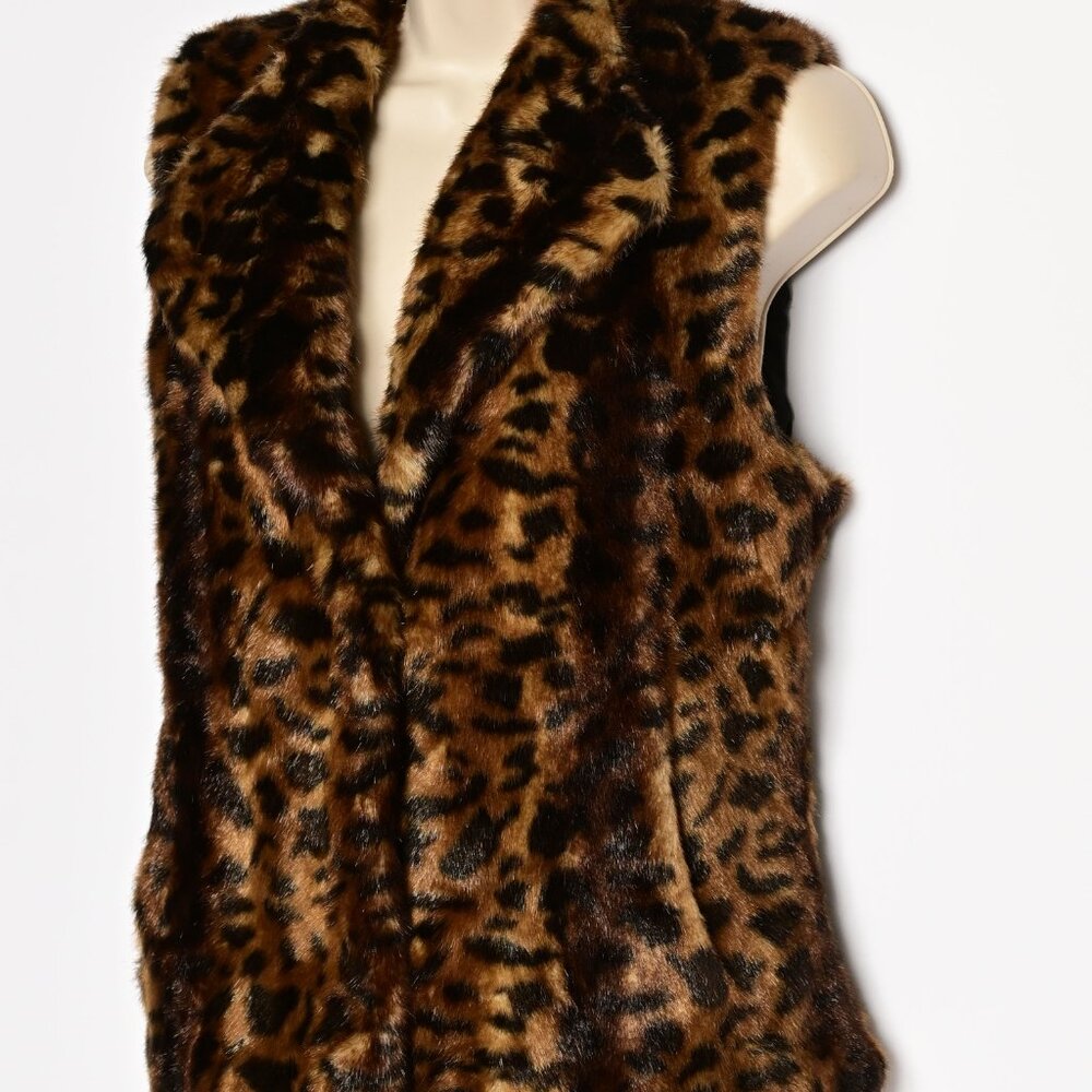 CALVIN KLEIN Rich Brown & Black Faux Fur Sleeveless Vest with Pockets - Large - Picture 6 of 7